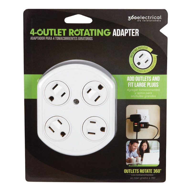 360 Electrical Grounded 4-Outlet Adapter White 15 amps 120 volts 1 pk