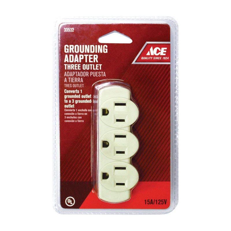 Ace Grounded Triple Outlet Adapter Ivory 15 amps 125 volts 1 pk