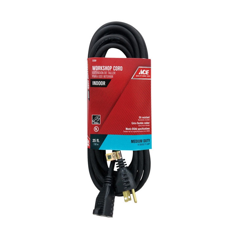 Ace Indoor Extension Cord 14/3 SJO 25 ft. L Black