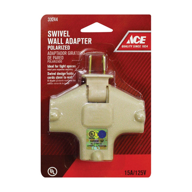 Ace Polarized Swivel Outlet Adapter Ivory 15 amps 125 volts 1 pk