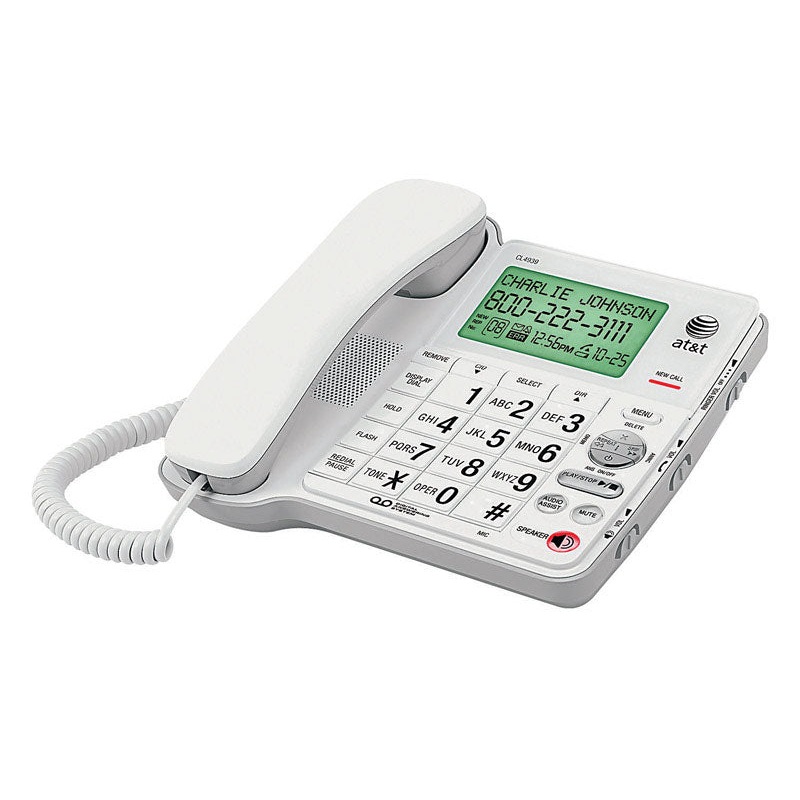 AT&T White Digital Corded Phone Big Button with Digital Answering Sys Built In Answering Machine