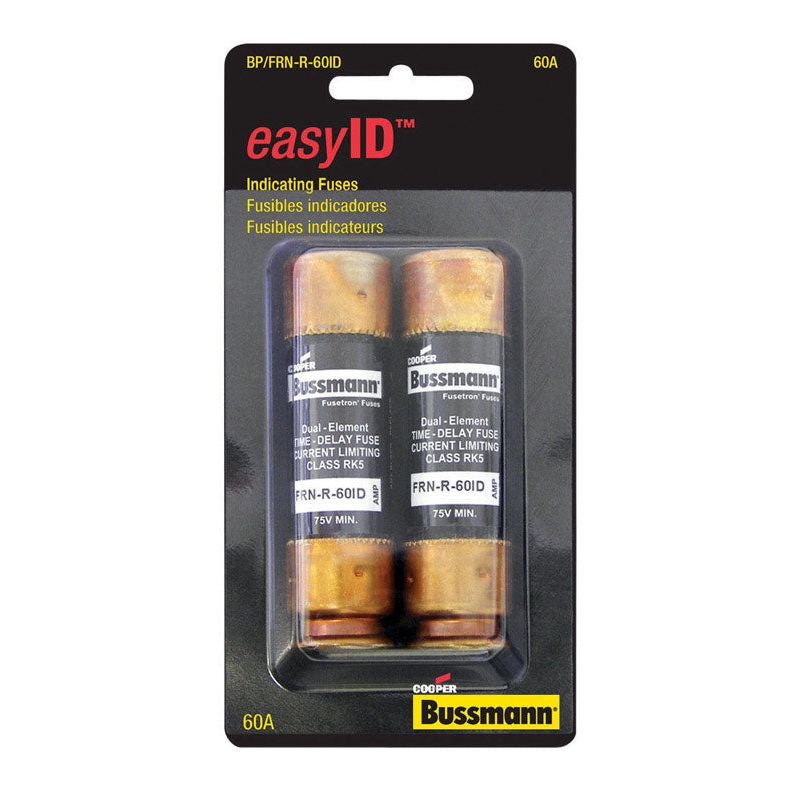 Bussmann Dual Element Time Delay Fuse 60 amps 250 volts 2 pk For AC Power Distribution System, Mot