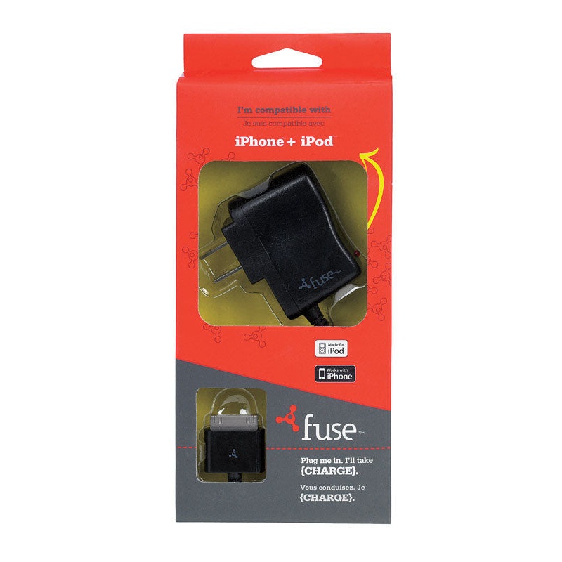 Fonegear Black Apple iPhone and iPod Wall Charger 5 ft. L