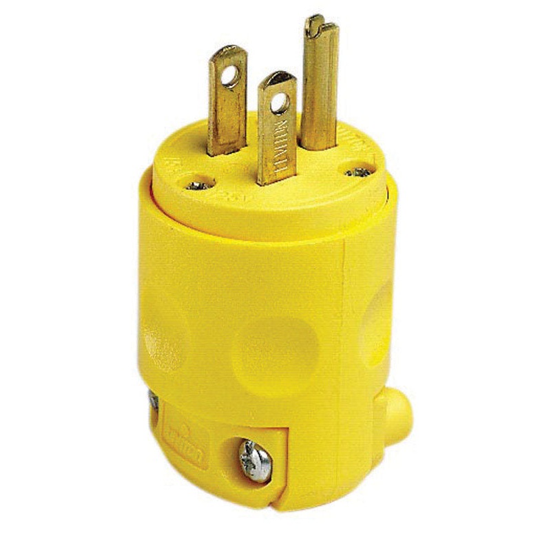Leviton Commercial PVC Grounding Straight Blade Plug 5-15P 18-12 AWG 2 Pole, 3 Wire Yellow