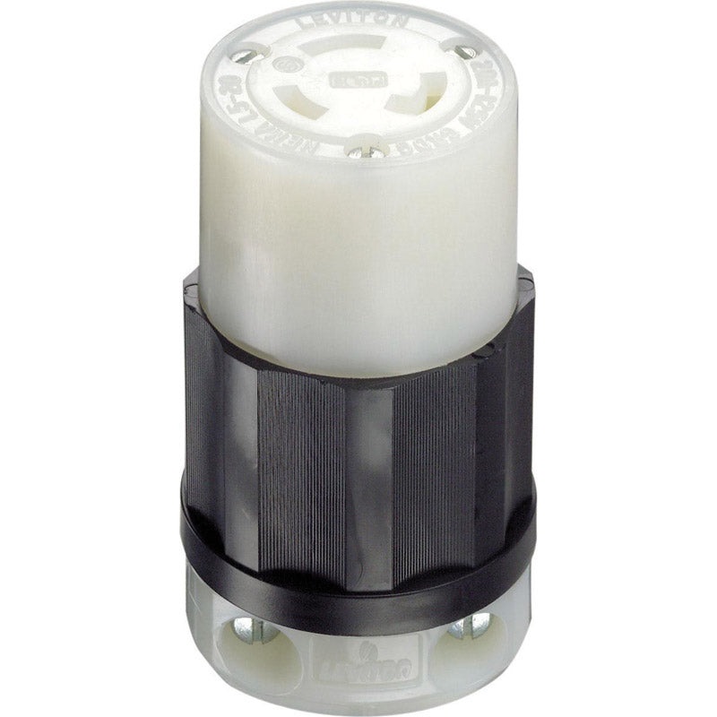 Leviton Industrial Nylon Grounding Locking Connector L5-20R 16-10 AWG 2 Pole, 3 Wire Black/Wh