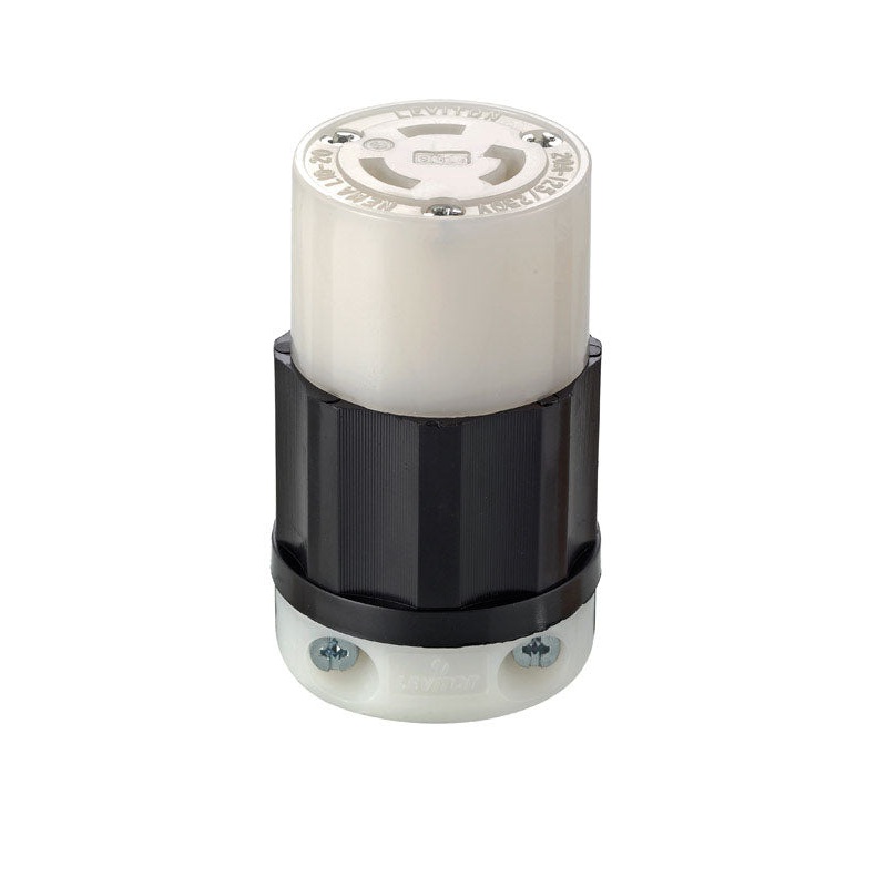 Leviton Industrial Nylon Non-Grounding Locking Connector L10-20R 16-10 AWG 3 Pole, 3 Wire Bla