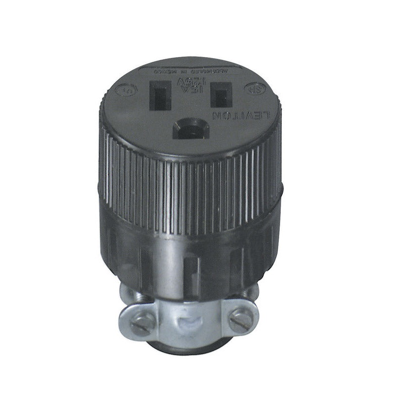 Leviton Residential Vinyl Grounding Straight Blade Plug 5-15R 20-16 AWG 2 Pole, 3 Wire Black