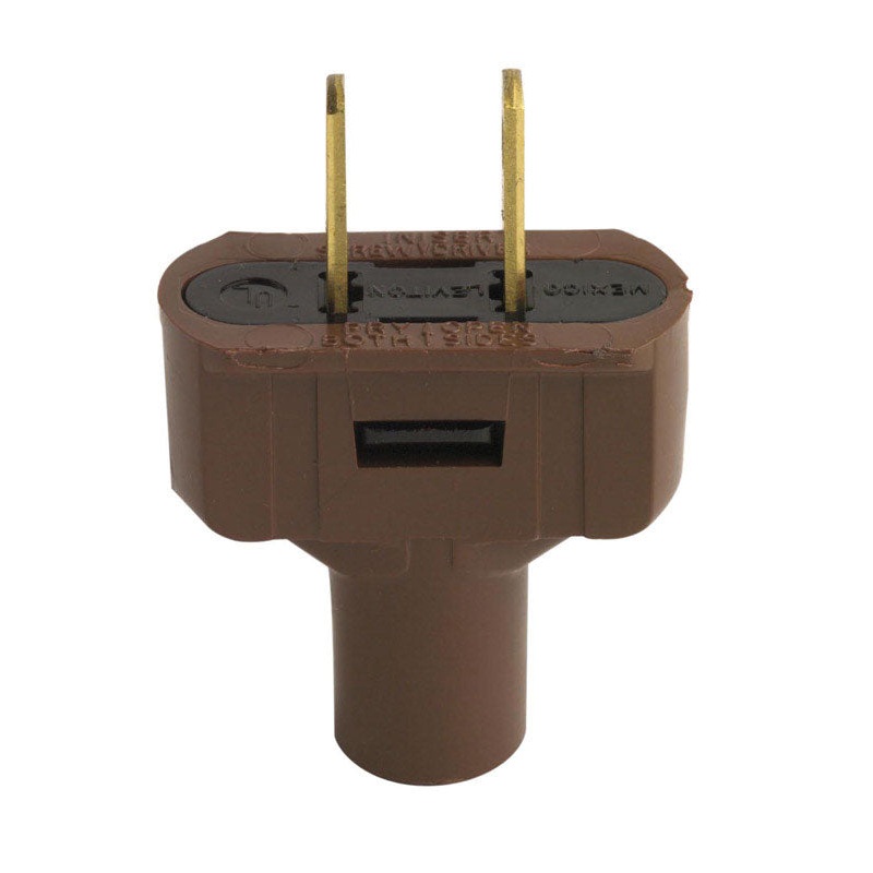 Leviton Residential Vinyl Non-Polarized Plug 1-15P 18-2 AWG 2 Pole, 2 Wire Brown