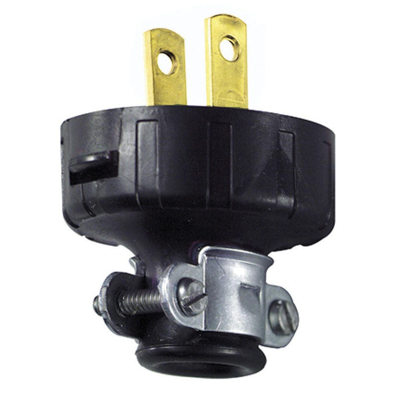Leviton Residential Vinyl Non-Polarized Straight Blade Plug 1-15P 18-14 AWG 2 Pole, 2 Wire Bl