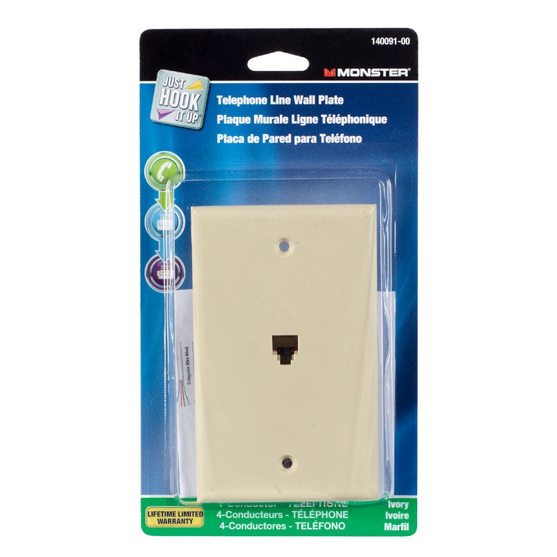 Monster Cable Just Hook It Up 1 gang Ivory Cable/Telco Telephone Line Wall Plate 1 pk
