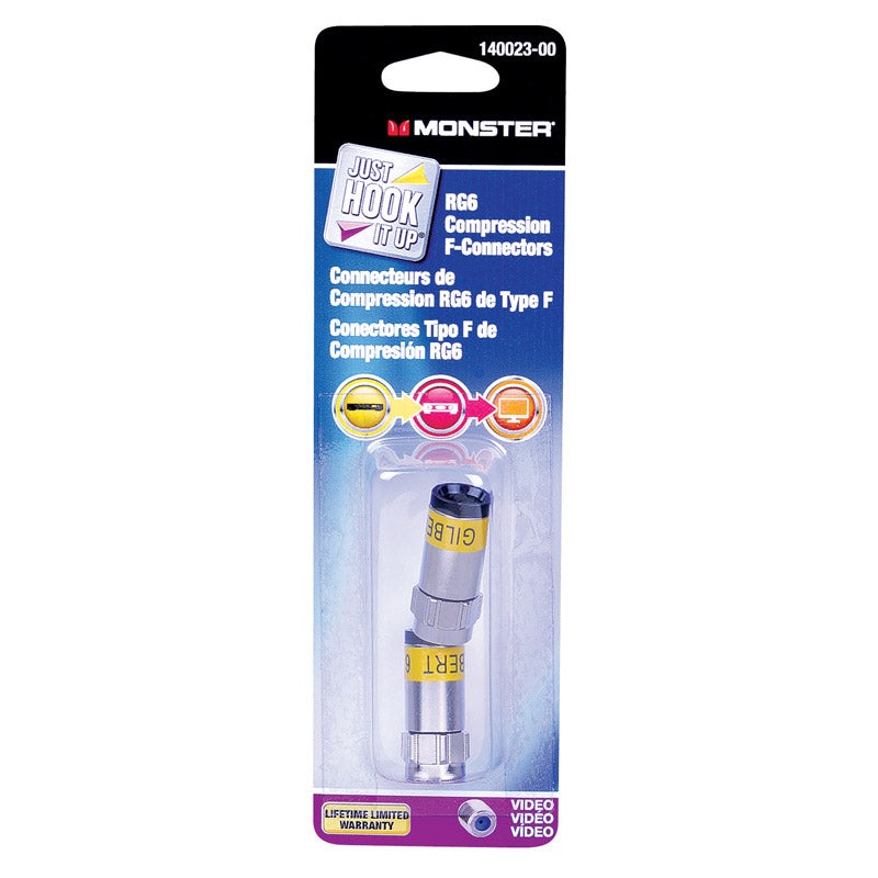 Monster Cable RG6 Compression Coaxial F Connector 75 2 pk