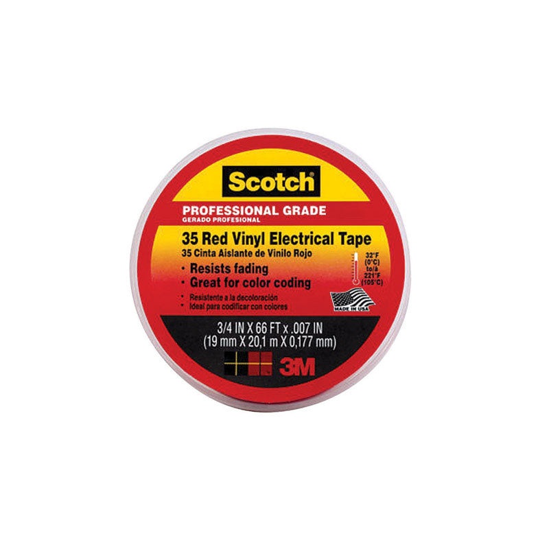 Scotch 3/4 in. W x 66 ft. L Vinyl Electrical Tape Red