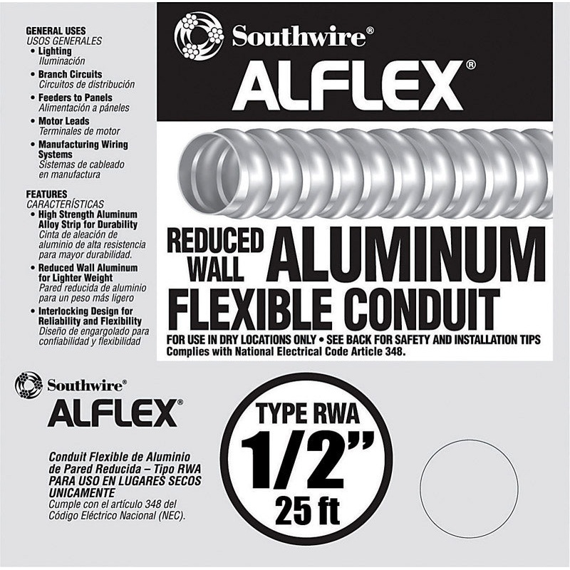 Southwire 1/2 in. Dia. x 25 ft. L Flexible Electrical Conduit FMC Aluminium