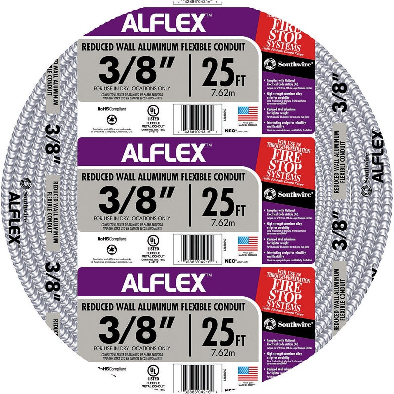 Southwire 1/2 in. Dia. x 25 ft. L Flexible Electrical Conduit FMC PVC