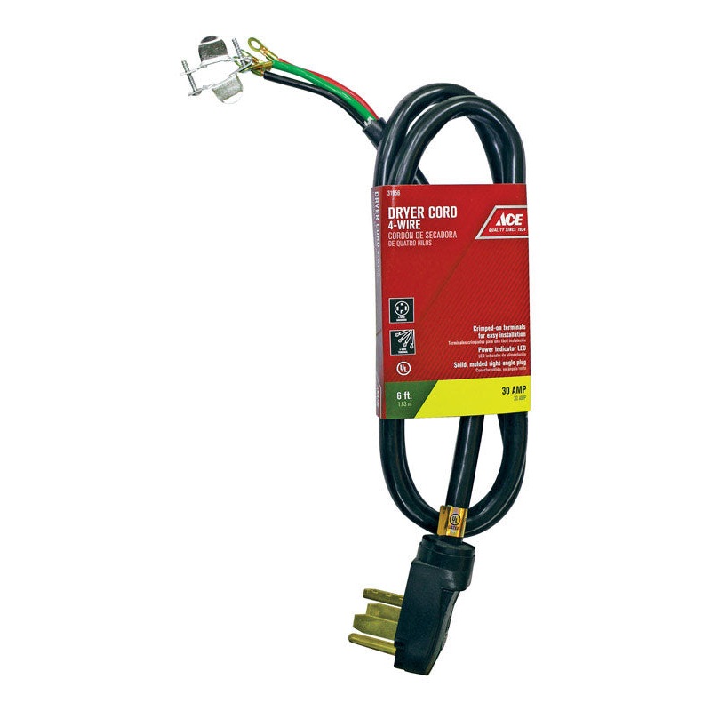 Ace 10/4 SRDT 250 volts Dryer Cord 4 Wire 6 ft. L Black