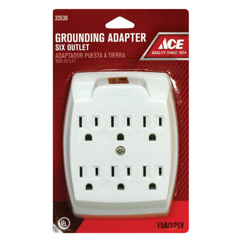 Ace Grounded 6-Outlet Adapter White 15 amps 125 volts 1 pk