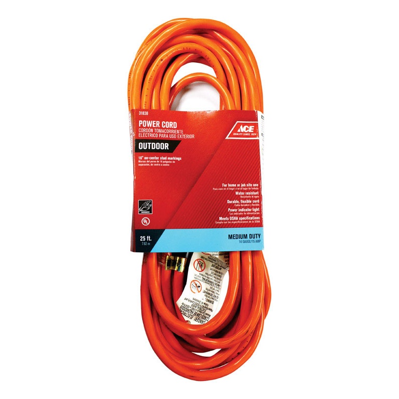 Ace Indoor and Outdoor Extension Cord 14/3 SJTW 25 ft. L Orange