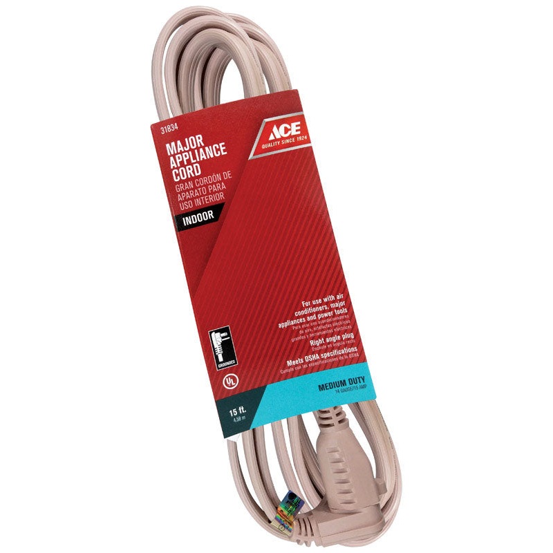 Ace Indoor Appliance Cord 14/3 SPT – 3 15 ft. L Beige