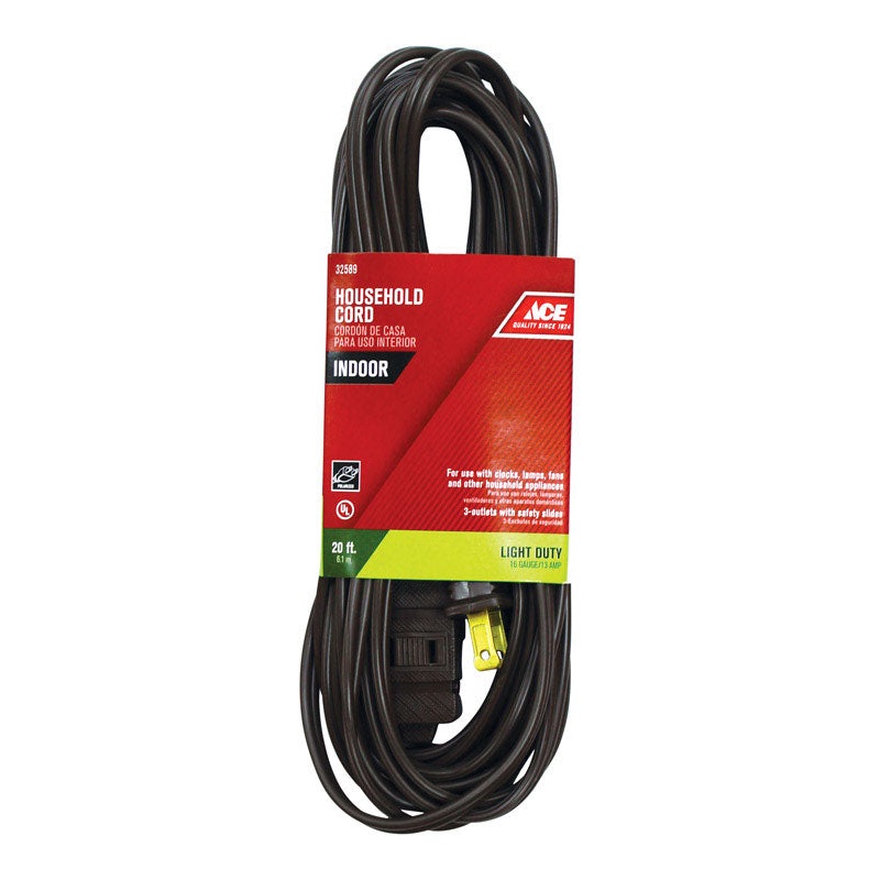 Ace Indoor Extension Cord 16/2 SPT-2 20 ft. L Brown