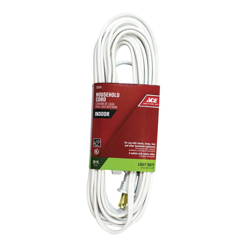 Ace Indoor Extension Cord 16/2 SPT-2 20 ft. L White