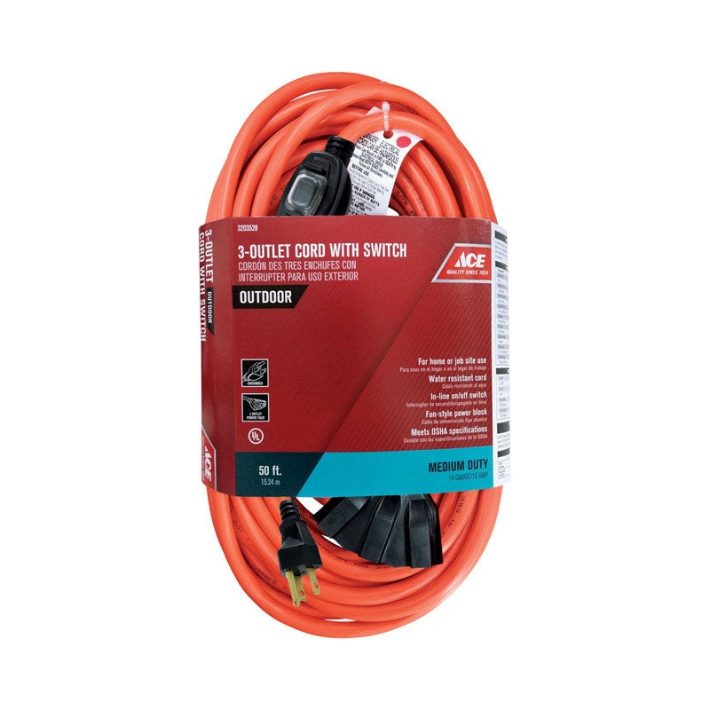 Ace Outdoor Extension Cord with Switch 14/3 SJTW 50 ft. L Orange