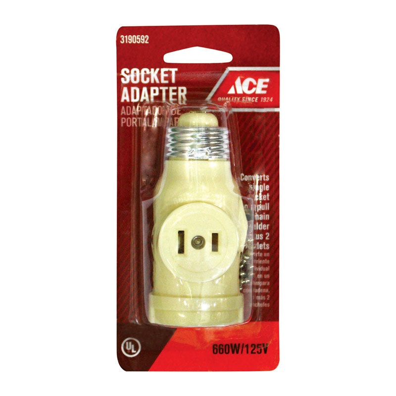 Ace Pull Chain Socket w/Outlets 660 watts 125 volts Medium Ivory