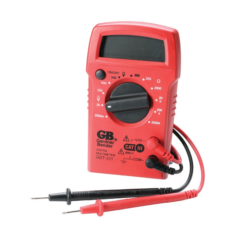 GB Digital Multimeter 2 meg Ohm, 500 VAC, 600 VDC Black/Red