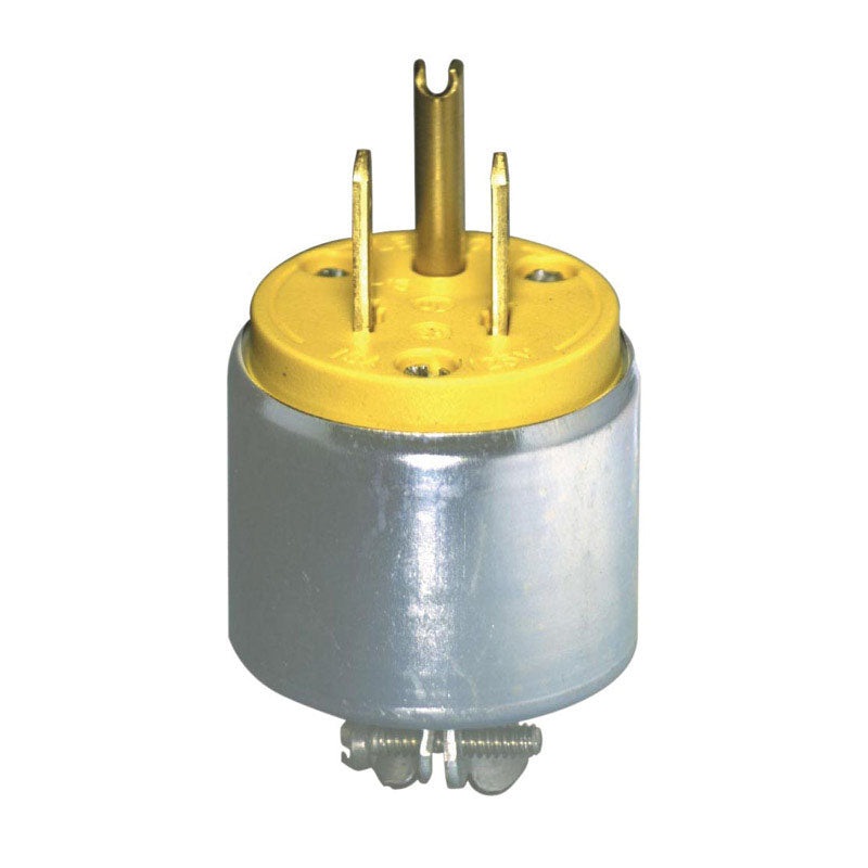 Leviton Commercial Armored Grounding Straight Blade Plug 5-15P 18-12 AWG 2 Pole, 3 Wire Yello