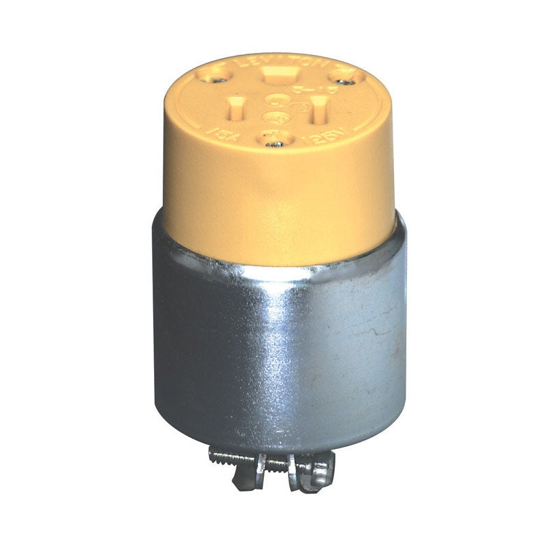 Leviton Commercial Armored Grounding Straight Blade Plug 5-15R 18-12 AWG 2 Pole, 3 Wire Yello