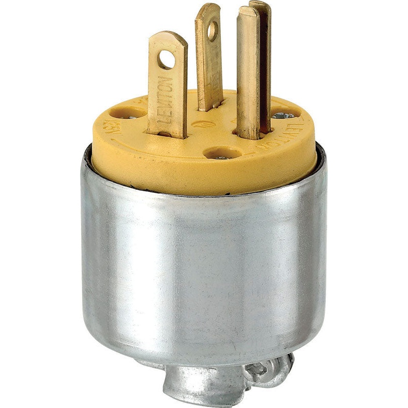 Leviton Commercial Armored Grounding Straight Blade Plug 5-20P 18-12 AWG 2 Pole, 3 Wire Yello