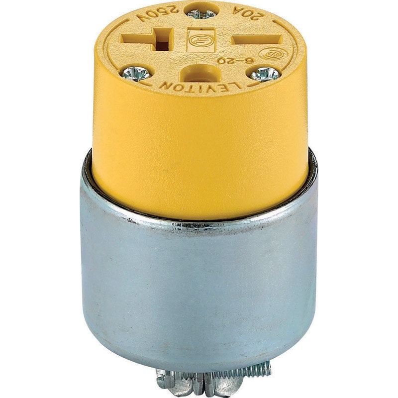 Leviton Commercial Armored Grounding Straight Blade Plug 6-20R 2 Pole, 3 Wire Yellow