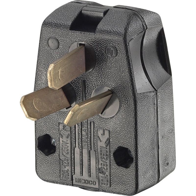 Leviton Commercial Thermoplastic Angle Blade Plug 10-30P/10-50P 14-6 AWG 3 Pole, 3 wire Black