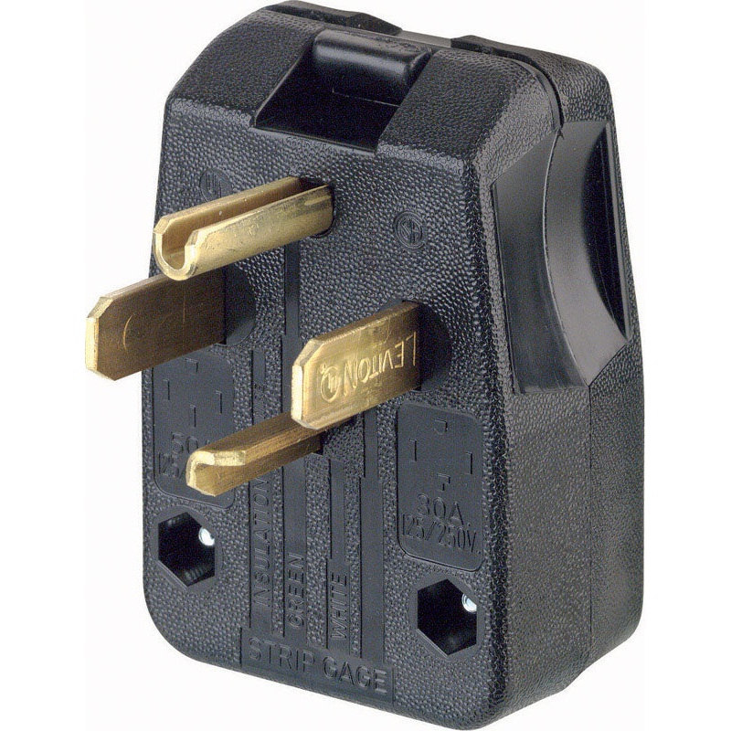 Leviton Commercial Thermoplastic Angle Blade Plug 14-30P/14-50P 14-6 AWG 3 Pole, 4 Wire Black