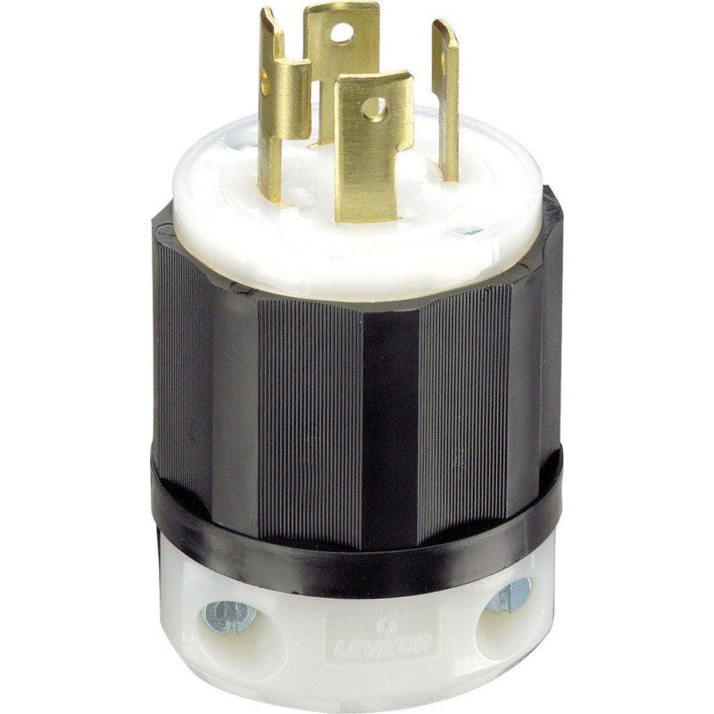 Leviton Industrial Nylon Curved Blade Locking Plug L14-30P 14-8 AWG 3 Pole, 4 Wire Black/Whit