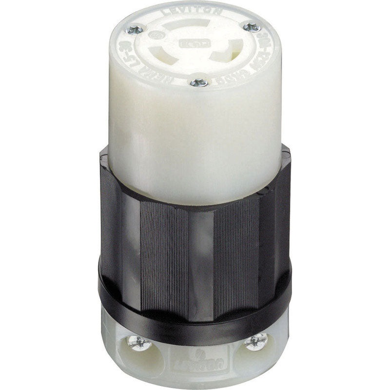 Leviton Industrial Nylon Grounding Locking Connector L5-30R 2 Pole, 3 Wire Black/White