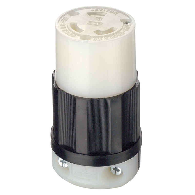Leviton Industrial Nylon Grounding Locking Connector L6-30R 16-8 AWG 2 Pole, 3 Wire Black/Whi