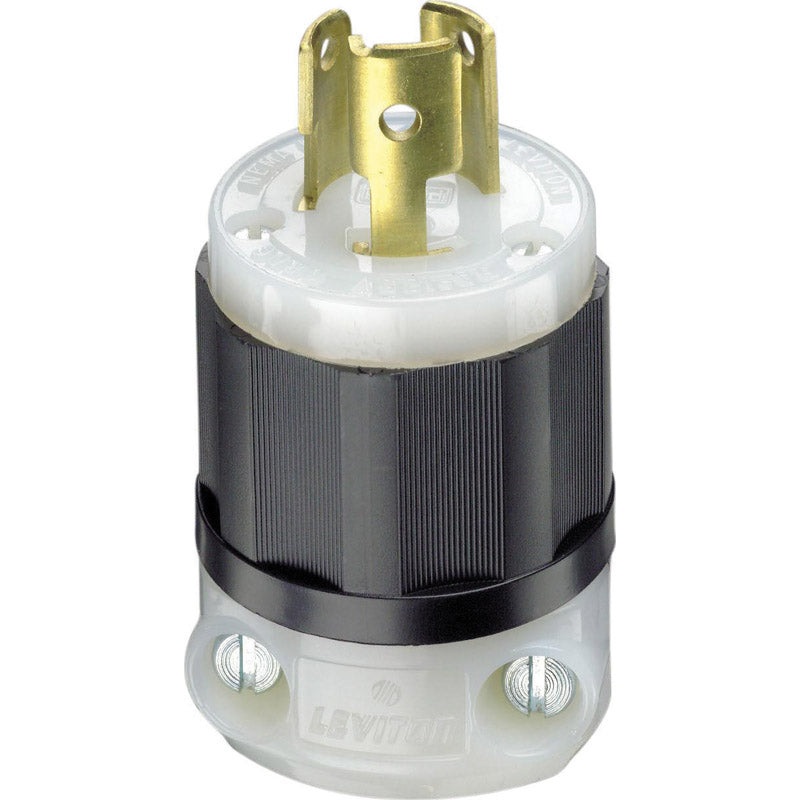 Leviton Industrial Nylon Grounding Locking Plug L5-15P 18-10 AWG 2 Pole, 3 Wire Black/White