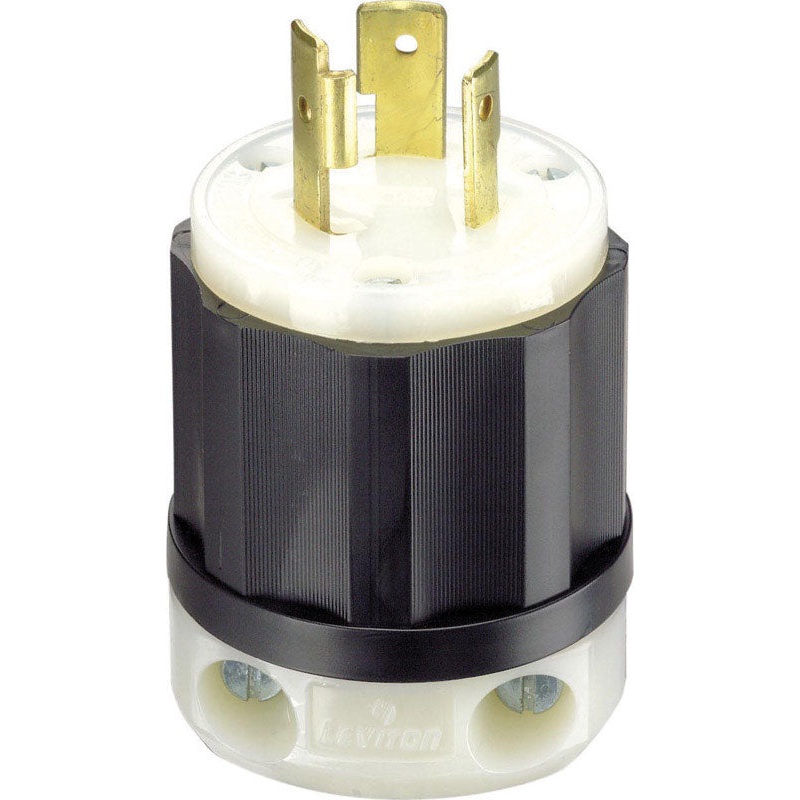 Leviton Industrial Nylon Grounding Locking Plug L5-20P 16-10 AWG 2 Pole, 3 Wire Black/White