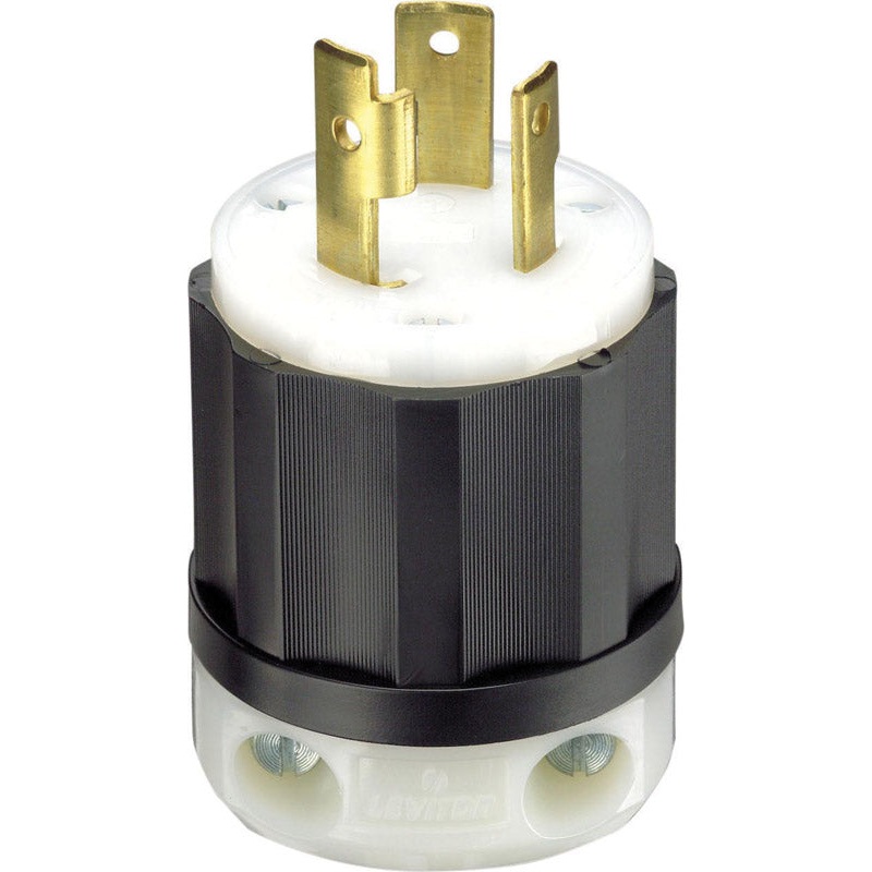 Leviton Industrial Nylon Grounding Locking Plug L5-30P 2 Pole, 3 Wire Black/White