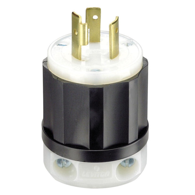 Leviton Industrial Nylon Grounding Locking Plug L6-20P 2 Pole, 3 Wire Black/White