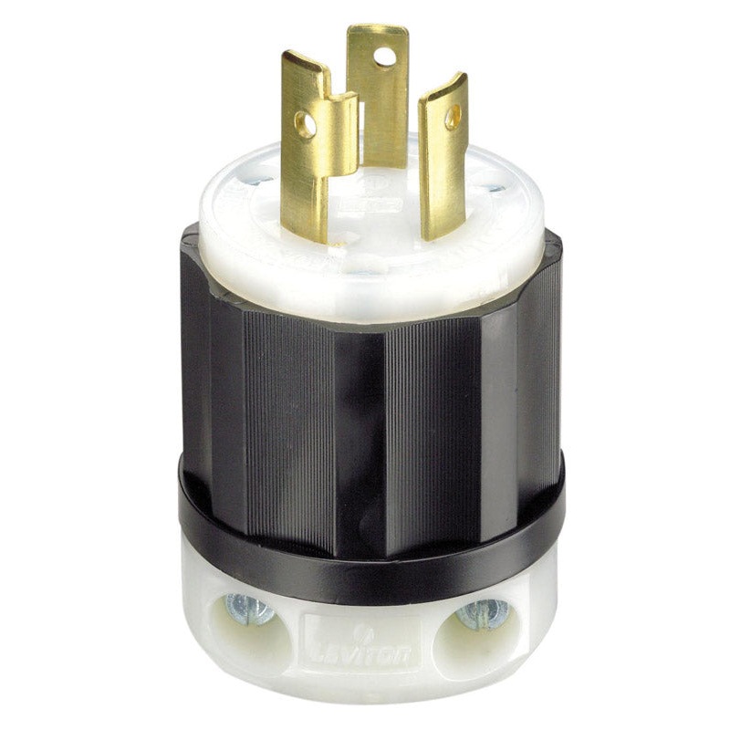 Leviton Industrial Nylon Grounding Locking Plug L6-30P 2 Pole, 3 Wire Black/White
