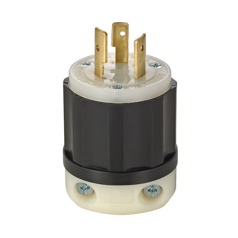 Leviton Industrial Nylon Non-Grounding Locking Plug L10-20P 16-10 AWG 3 Pole, 3 Wire Black/Wh