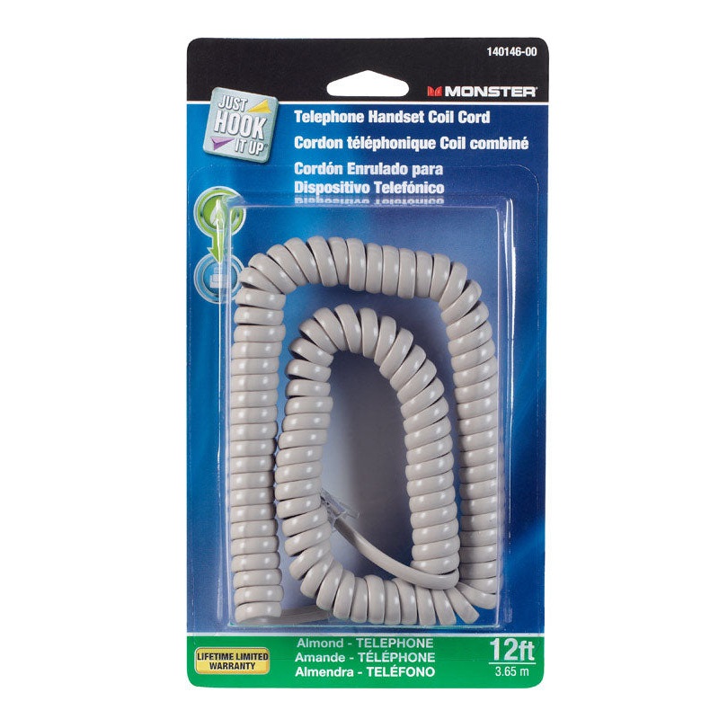 Monster Cable 12 ft. L Almond Telephone Handset Coil Cord