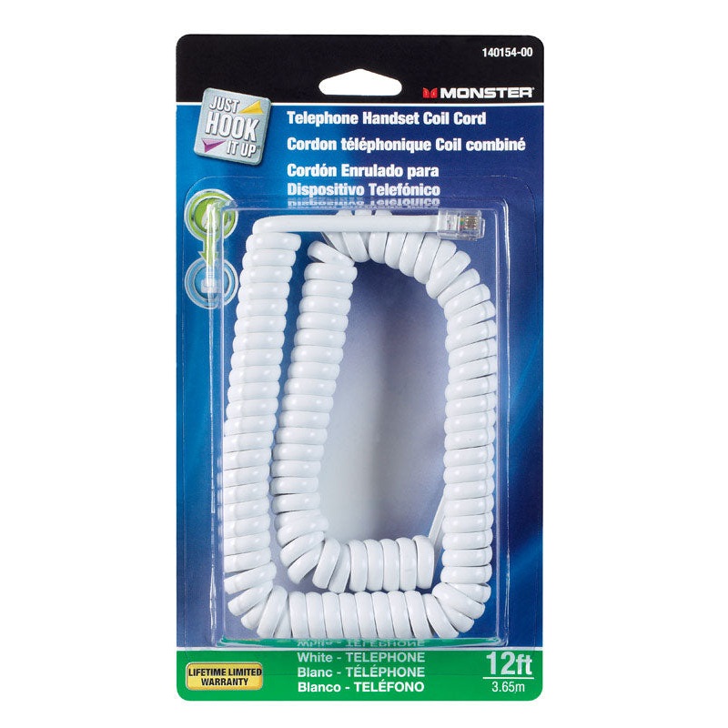 Monster Cable 12 ft. L White Telephone Handset Coil Cord