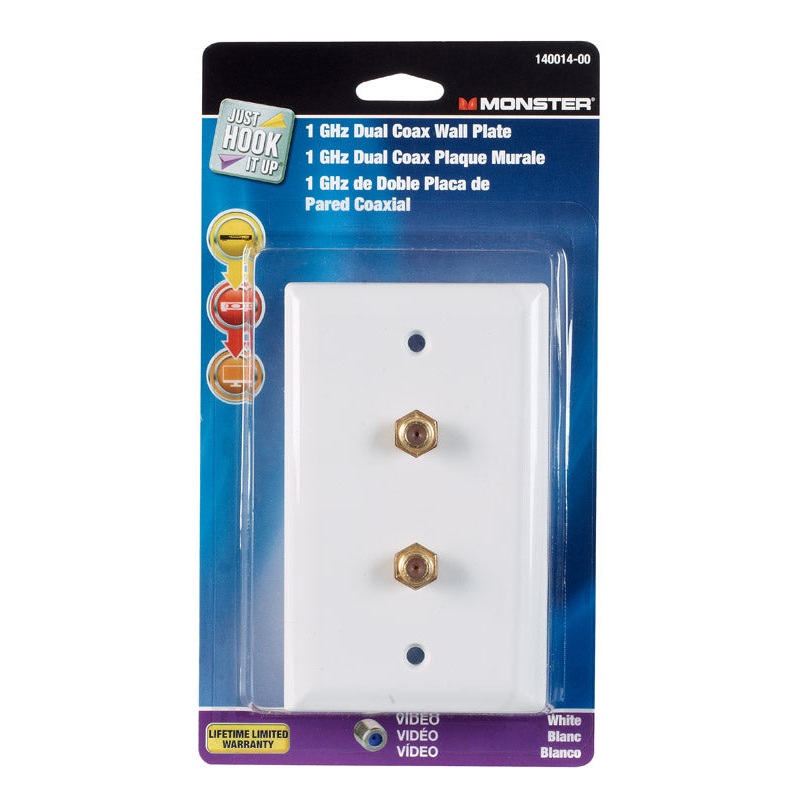 Monster Cable Just Hook It Up 1 gang White Plastic Coaxial Wall Plate