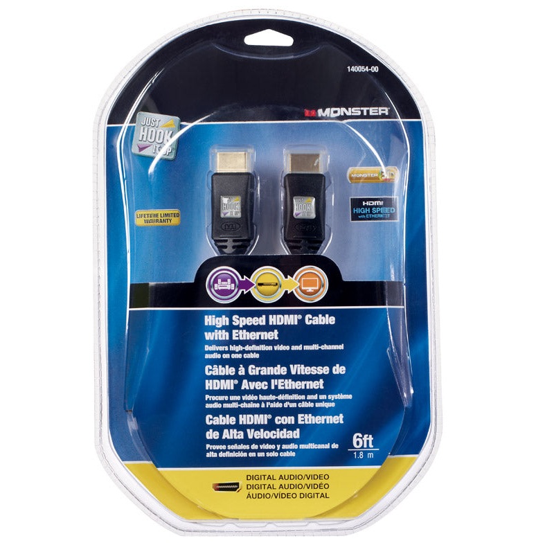 Monster Just Hook It Up 6 ft. L High Speed HDMI Cable with Ethernet HDMI