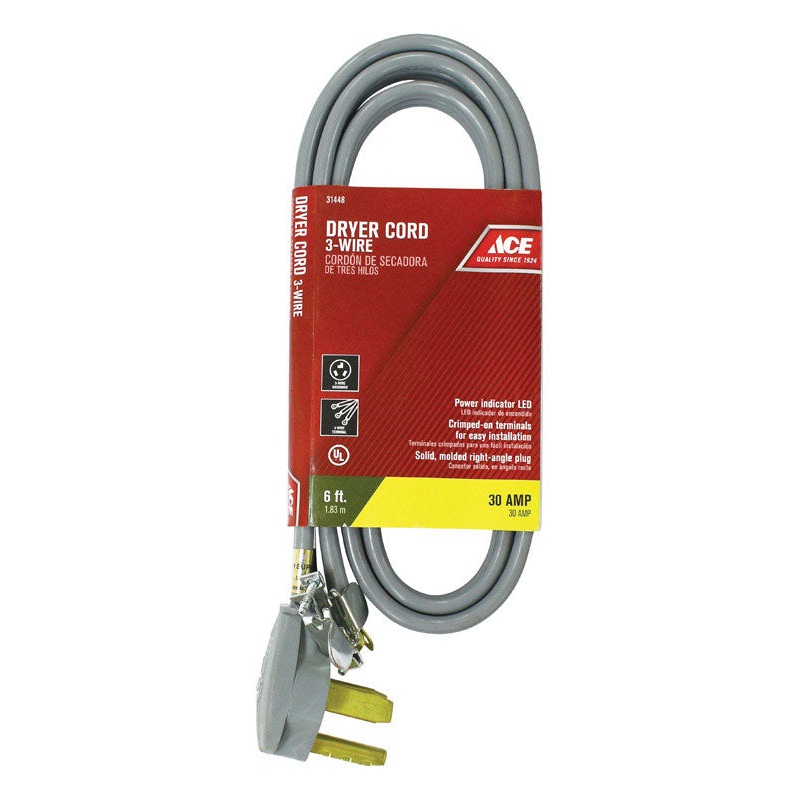Ace 10/3 SRDT 250 volts Dryer Cord 3 Wire 6 ft. L Gray