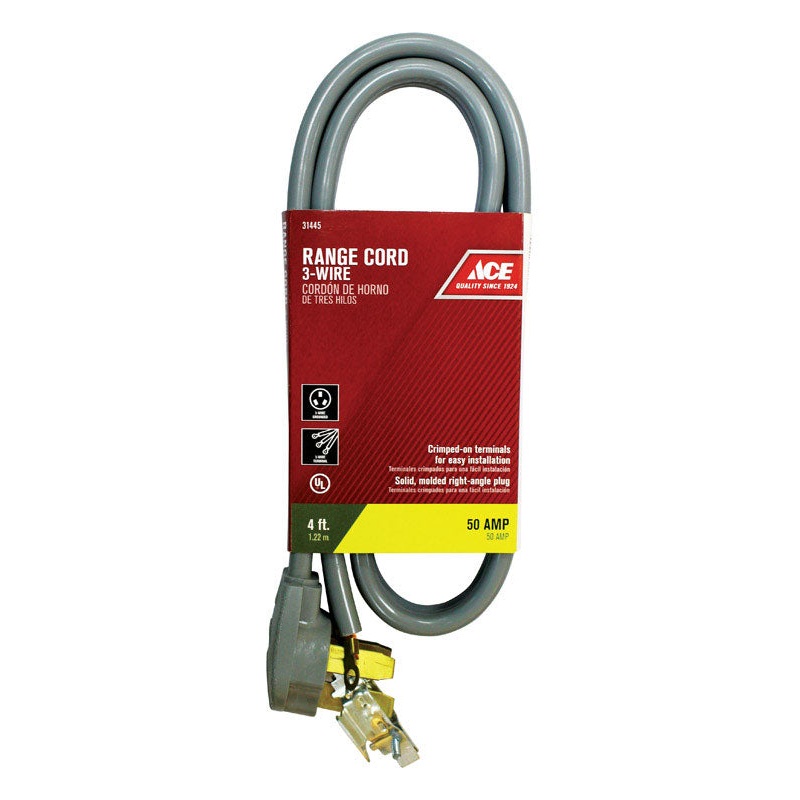 Ace 6/2, 8/1 SRDT 250 volts Range Cord 3 Wire 4 ft. L Gray