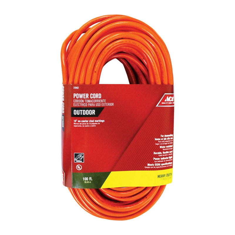 Ace Indoor and Outdoor Extension Cord 12/3 SJTW 100 ft. L Orange