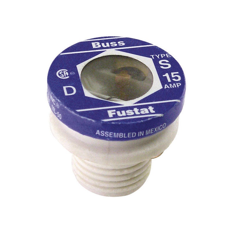 Bussmann Plug Fuse 15 amps 125 volts 1.16 in. Dia. x 1.25 in. L 2 pk For Residential Load Centers